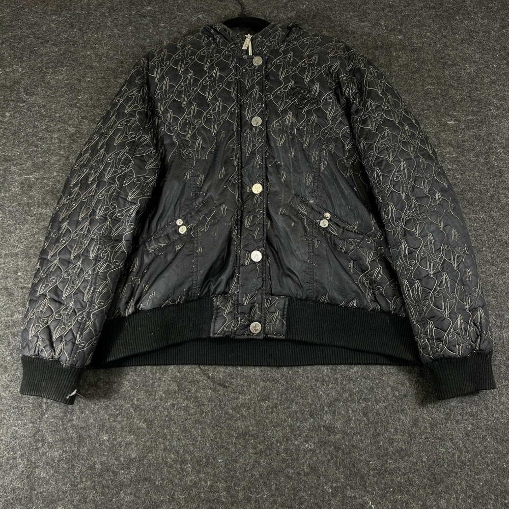 Vintage 90s Baby Phat Puffer Jacket Mens 2XL Black Embroidered Leopard Lined Y2K